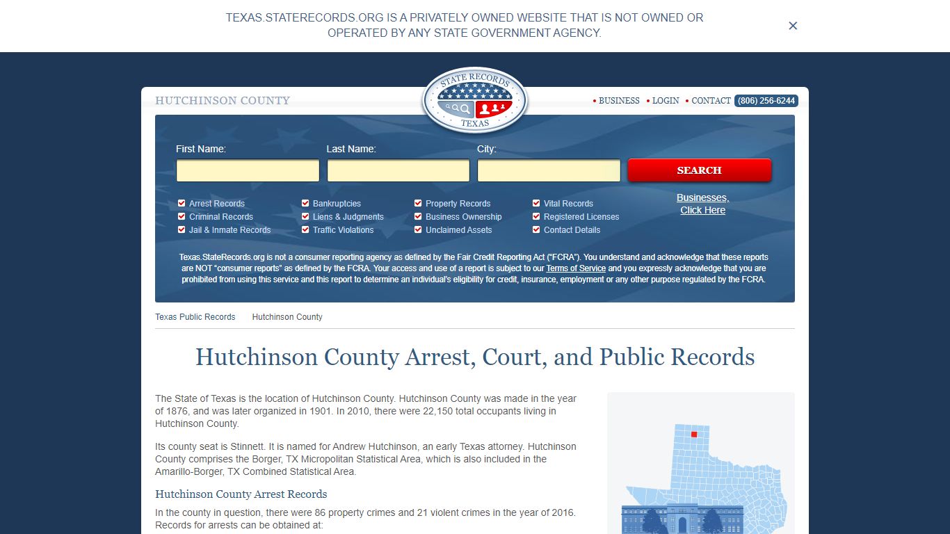 Hutchinson County Arrest, Court, and Public Records