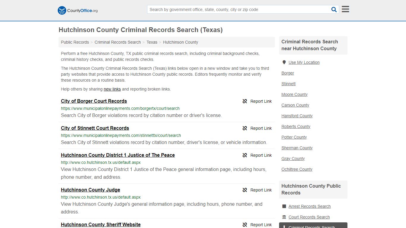 Hutchinson County Criminal Records Search (Texas) - County Office
