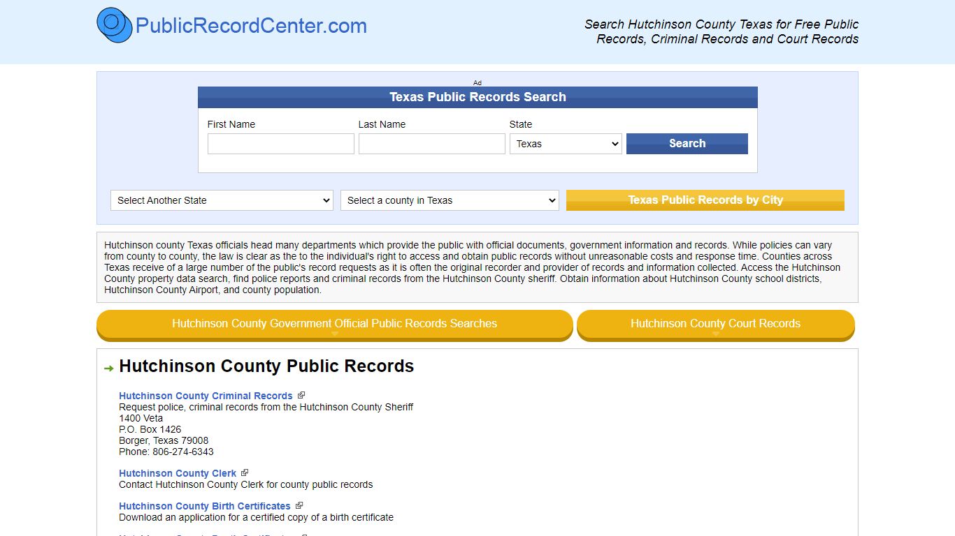 Hutchinson County Texas Free Public Records - Court Records - Criminal ...