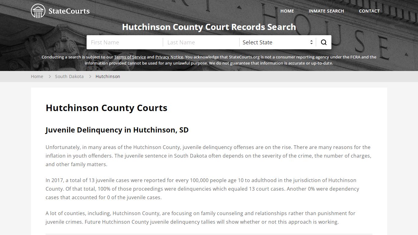 Hutchinson County, SD Courts - Records & Cases - StateCourts